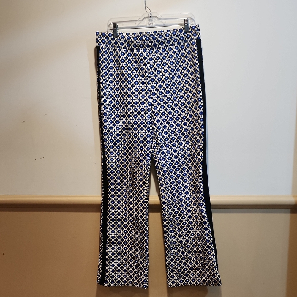 Maeve Geometric Blue and White Pants